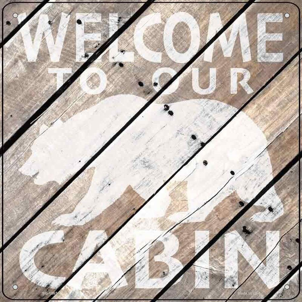 Bear Silhouette Wood Plank Design Novelty Metal Square Sign Home & Garden:Home Décor:Plaques & Signs Style Your Walls